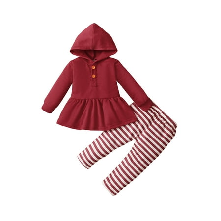 Girls Casual Two-piece Clothes Set Wine Red Hooded Pullover and Stripe Printed Pattern Trousers For Toddler Newborn Baby Girls
Girls Casual Two-piece Clothes Set Wine Red Hooded Pullover and Stripe Printed Pattern Trousers For Toddler Newborn Baby Girls
