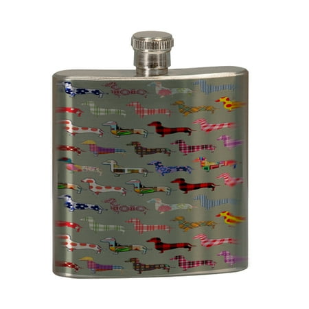 KuzmarK 6 oz. Stainless Steel Pocket Hip Liquor Flask - Floral Daschund Dog