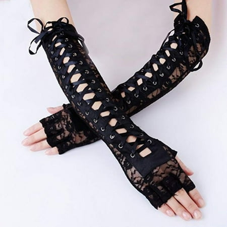 BetterZ 1 Pair Halloween Long Gloves Fingerless Adjustable Women Bandage Flower Pattern Lace Corset Gloves for Party Black White
BetterZ 1 Pair Halloween Long Gloves Fingerless Adjustable Women Bandage Flower Pattern Lace Corset Gloves for Party Black White
