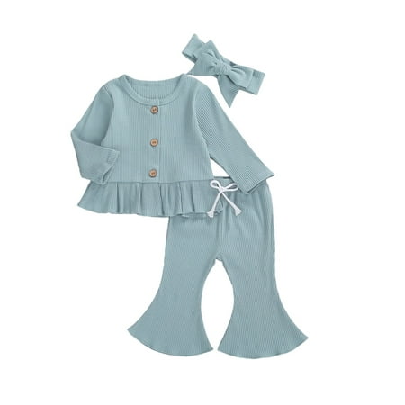 Infant Baby Girls Knitted Outfit Button Ruffle Shirt Top Drawstring Flare Pants Headband 3PCS Ribbed Fall Winter Clothes
Infant Baby Girls Knitted Outfit Button Ruffle Shirt Top Drawstring Flare Pants Headband 3PCS Ribbed Fall Winter Clothes