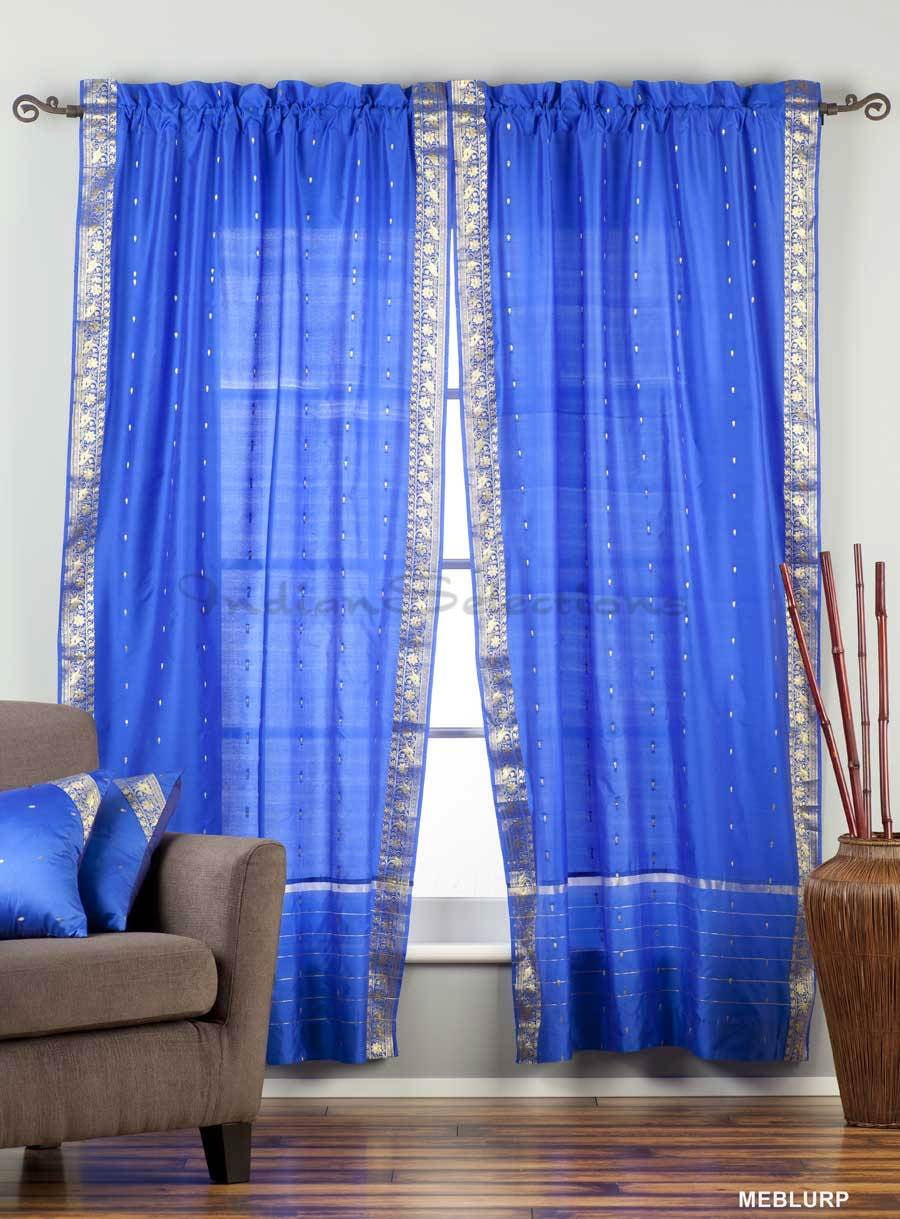 Enchanting Blue Rod Pocket Sheer Sari Curtain Drape Panel Pair Enchanting Blue Rod Pocket Sheer Sari Curtain Drape Panel Pair