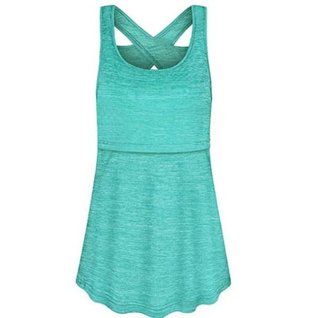 Pregnant Women s Summer Sleeveless Breastfeeding Vest Versatile Solid Cross Round Neck Sport Camisole Casual Loose Maternity Nursing Tank