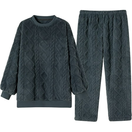 DanceeMangoos Womens Fleece Pajamas Set Flannel Soft Winter Warm Plush Loungewear Sleepwear