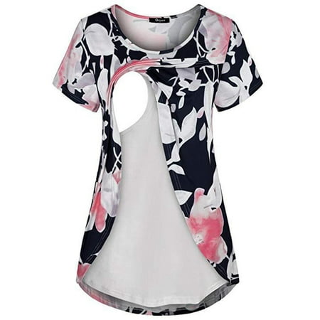 gakvov Breastfeeding Shirts For Women Plus Size Maternity Nursing Top Short Sleeve T-Shirt Crew Neck Pregnancy Shirt Maternity Shirt