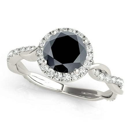 1.30 Ct. Ttw Interwine Shank Black Diamond Wedding Engagement Ring In 14k Solid White Gold