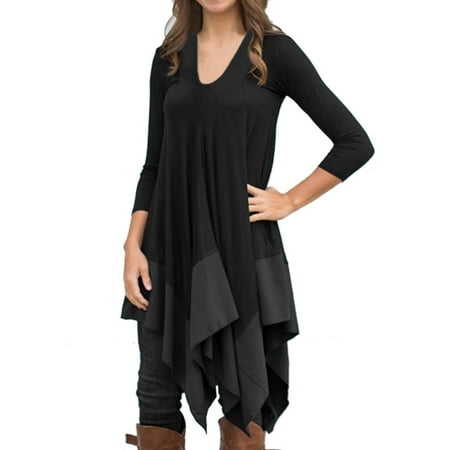 Women's Casual Loose Long Sleeve Irregular Hem Tunic Dress