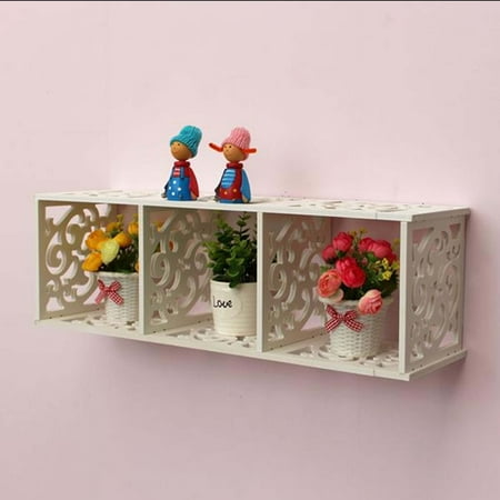 Wood-plastic Board Three lattices Carved Overhead Storage Rack White