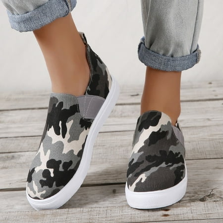 PEASKJP Shoes Women Casual Low Thick Heel Solid Anti-Slip Shoes Sneakers for Gym Running Work Camouflage 7.50