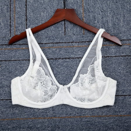 Toyella Underwire Mesh Lace Underwear BCD Cup Bra White 80B