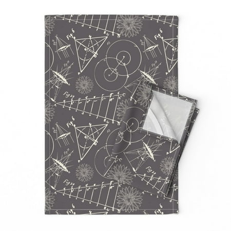 Geometric Blue Prints Science Linen Cotton Tea Towels by Roostery Set of 2