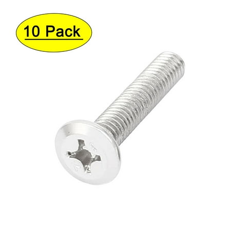 Uxcell M6 x 30mm Flat Head Countersunk Bolt Machine Screw Silver Tone 10pcs