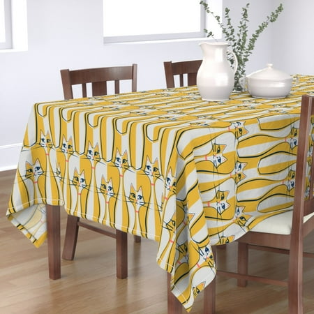 Tablecloth Cat Cats Color Block Mod Retro Coral Limited Color Cotton Sateen