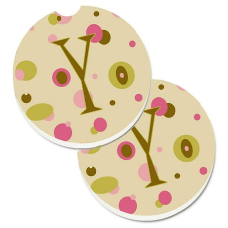 Carolines Treasures CJ1004-YCARC Letter Y Initial Monogram - Tan Dots Set of 2 Cup Holder Car Coasters Large
