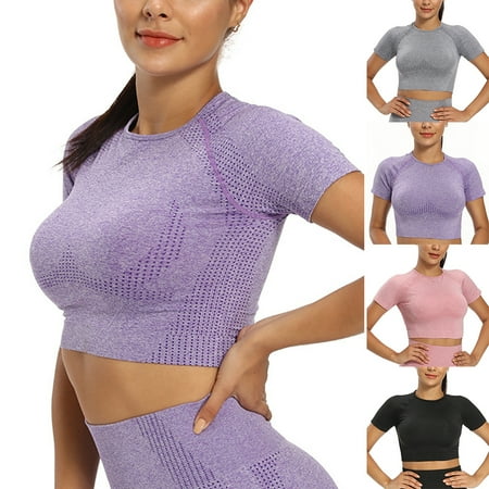 Short Yoga Top Short Sleeve Crop Tank Breast Lifting Sports Bra