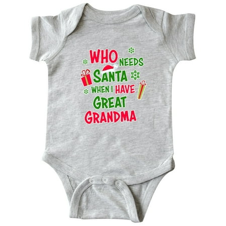 Inktastic Who Needs Santa When I Have Great Grandma Gift Baby Boy or Baby Girl Bodysuit
Inktastic Who Needs Santa When I Have Great Grandma Gift Baby Boy or Baby Girl Bodysuit