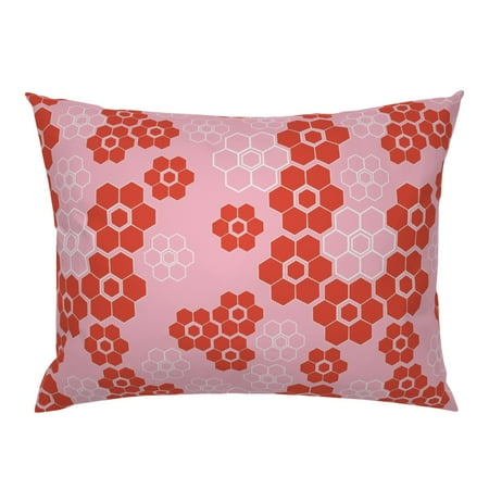 Floral Graphic Modern Digital Pink Orange Bright Pillow Sham by Roostery