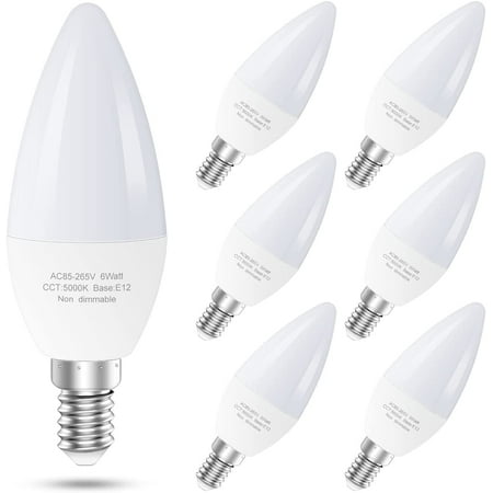 GOSCHE 6-Pack E12 LED Ceiling Fan Light Bulbs 60 Watts Equivalent 5000K Daylight Type B Light Bulb for Chandelier Non-Dimmable
GOSCHE 6-Pack E12 LED Ceiling Fan Light Bulbs 60 Watts Equivalent 5000K Daylight Type B Light Bulb for Chandelier Non-Dimmable