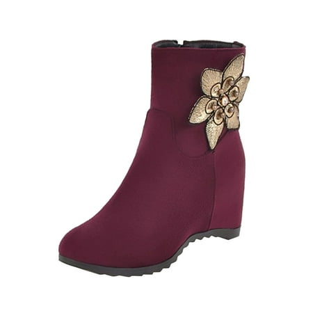 SEMIMAY Ladies Fashion Solid Color Suede Floral Decorative Wedge Heel High Side Zipper Short Boots
SEMIMAY Ladies Fashion Solid Color Suede Floral Decorative Wedge Heel High Side Zipper Short Boots