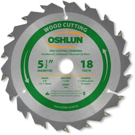 Oshlun SBW-055018 5-1/2-Inch 18 Tooth ATB Fast Cutting and Trimming Saw Blade with 5/8-Inch Arbor (1/2-Inch and 10mm Bushings)