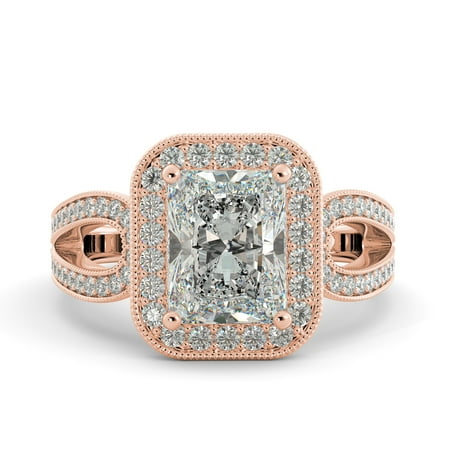 2.72 ct Forever Brilliant Radiant Moissanite & Diamond Engagement Ring 18k Rose Goldold