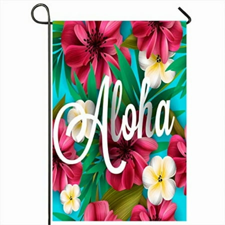 ahawoso outdoor garden flags 12"x18" inch orchid party aloha hawaii hand lettering hibiscus pink label hawaiian nature luau flower lilly beach vertical double sided home decorative house yard sign