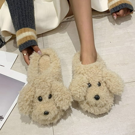 〖Yilirongyumm〗 White 40-41 Slippers For Women Warm Floor Slipon Slides Indoor Flat House Cartoon Furry Slippes Slippers Women Winter Cute Dog Women s Slipper