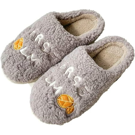 CoCopeaunts Embroidered Flower Slippers for Men Women Faux Fur Plush House Shoes Memory Foam Warm Slipper