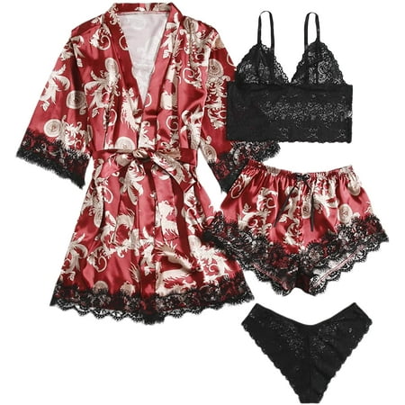 ZWUYIYHJ Women s Satin Pajama Set 4pcs Floral Lace Trim Cami Lingerie Sleepwear with Robe
ZWUYIYHJ Women s Satin Pajama Set 4pcs Floral Lace Trim Cami Lingerie Sleepwear with Robe