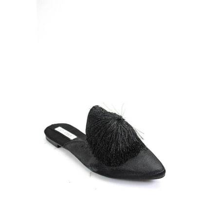 Cape Ribbon Womens Pointed Toe Solid Fringe Satin Flats Black Size 9