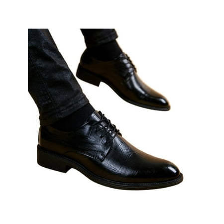

Rotosw Men s Oxfords Lace Up Dress Shoes Formal Leather Shoe Glossy Pointed Toe Flats Party Comfort Black 9.5