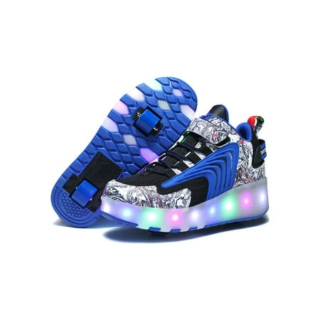 Fangasis Girls Kick-Roller Shoes LED Light Up Rollerskates Color Block Roller Skates Children Walking Shoe Outdoor Fashion Glow Trainers Black Blue 2Y
Fangasis Girls Kick-Roller Shoes LED Light Up Rollerskates Color Block Roller Skates Children Walking Shoe Outdoor Fashion Glow Trainers Black Blue 2Y