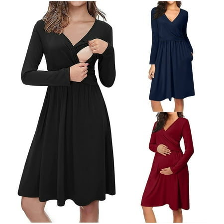 Tejiojio Maternity/Labor/Nursing Clothing Clearance Woman V-Neck Solid Color Long Sleeve Breast-Feeding Pregnant Maternity Nursing Dress
Tejiojio Maternity/Labor/Nursing Clothing Clearance Woman V-Neck Solid Color Long Sleeve Breast-Feeding Pregnant Maternity Nursing Dress