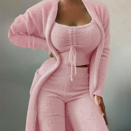 Womens Sets Clearance Women s Casual Solid Vests and Long Sleeve Overcoat Tops and Long Pants Suits Pajamas 3-piece Set
Womens Sets Clearance Women s Casual Solid Vests and Long Sleeve Overcoat Tops and Long Pants Suits Pajamas 3-piece Set