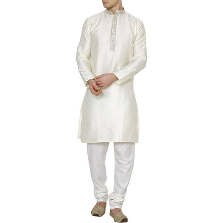 Royal Men s Jacqaurd Silk Embroidered Kurta Pyjama Set (38 Gold)