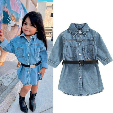 Toddler Kids Baby Girl Spring Outfits Lapel Long Sleeve Denim Dress Button Down Shirt Dress And Waist Belt Sets
Toddler Kids Baby Girl Spring Outfits Lapel Long Sleeve Denim Dress Button Down Shirt Dress And Waist Belt Sets