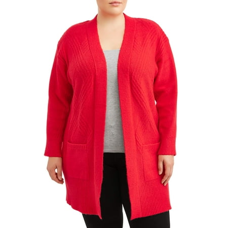 Women's Plus Size Diamond Transfer Rib Open Duster