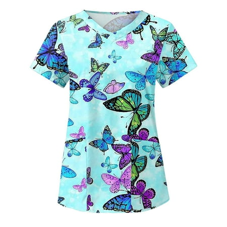 TKing Fashion Women Scrubs Top V-Neck Short Sleeve Flower Print Pockets Work Blouse for Women Sky Blue L
TKing Fashion Women Scrubs Top V-Neck Short Sleeve Flower Print Pockets Work Blouse for Women Sky Blue L