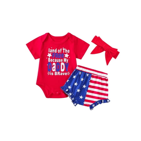 GXFC Infant Baby Girl 4th of July Clothes Newborn Girl Independence Day Summer Letter Print Short Sleeve T shirt Rompers+Star Striped Shorts +Headband Set 3pcs 0-18M
GXFC Infant Baby Girl 4th of July Clothes Newborn Girl Independence Day Summer Letter Print Short Sleeve T shirt Rompers+Star Striped Shorts +Headband Set 3pcs 0-18M