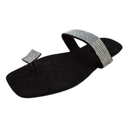 Wesracia Women s Summer Flat Crystal Flat Flip Flops Slippers Outdoor Beach Shoes