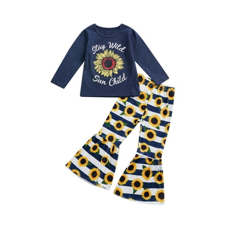 Suanret 2Pcs Kids Baby Girls Outfits Letter Long Sleeve Round Collar Tops + Stripe Sunflower Printing Flare Pants Blue 1-2 Years
Suanret 2Pcs Kids Baby Girls Outfits Letter Long Sleeve Round Collar Tops + Stripe Sunflower Printing Flare Pants Blue 1-2 Years