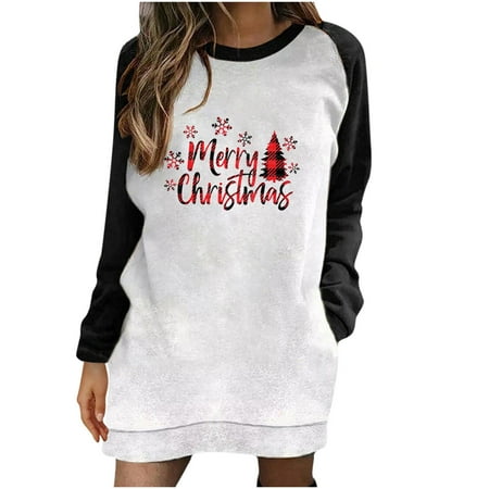 

Ugly Sweater Top Womens Long Raglan O-Neck Tunic Sweatshirt Tops Full Sleeve Lightweight Pullover