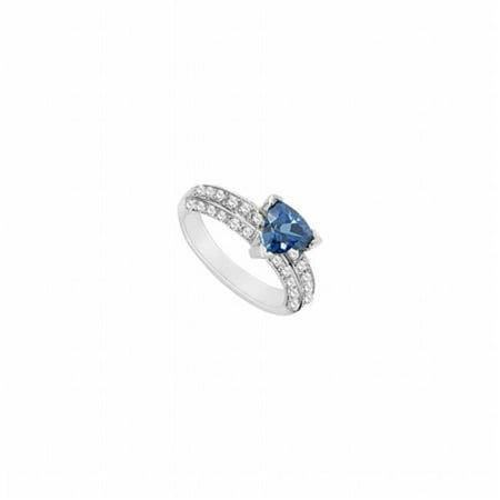 Created Sapphire & Diamond Ring 14K White Gold, 3.00 CT - Size 5.5