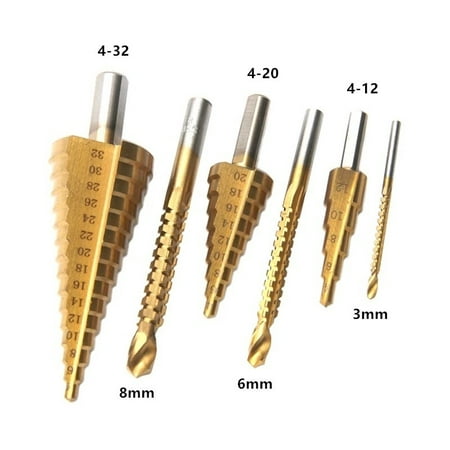 NEW HSS 6pcs Steel Step Cone Drill Titanium Bit Set Hole Cutter 4-12mm/20mm/32mm
NEW HSS 6pcs Steel Step Cone Drill Titanium Bit Set Hole Cutter 4-12mm/20mm/32mm