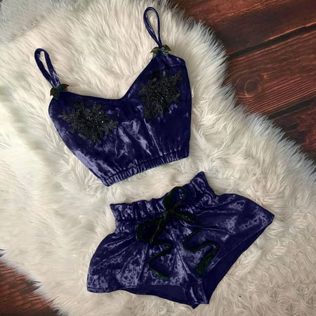 Huachen Women V-Neck Eyelash Beaded Sexy Stain Camisole Pajamas Bowknot Shorts Set Navy/L
Huachen Women V-Neck Eyelash Beaded Sexy Stain Camisole Pajamas Bowknot Shorts Set Navy/L