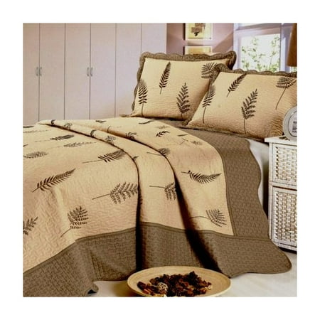 Home Sensation Leaf Embroidery Microfiber 3 Piece Quilt Set Home Sensation Leaf Embroidery Microfiber 3 Piece Quilt Set