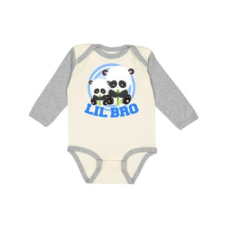 Inktastic lil bro panda Gift Baby Boy or Baby Girl Long Sleeve Bodysuit