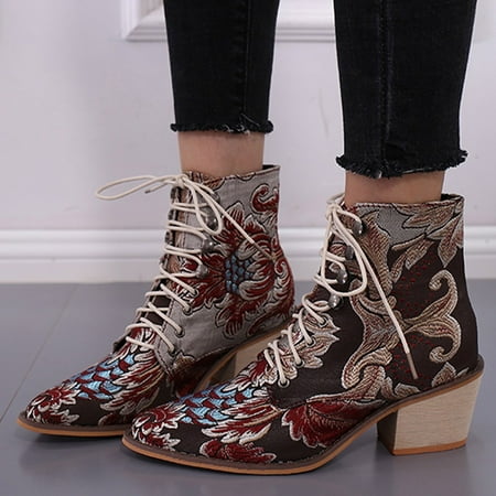ZMHEGW Boots For Women Heels Toe Embroidery Cloth Lace Up Retro Pointed Hight Boots Shoes
ZMHEGW Boots For Women Heels Toe Embroidery Cloth Lace Up Retro Pointed Hight Boots Shoes