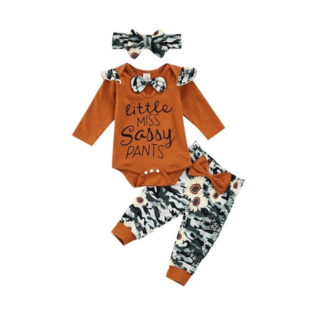 Canrulo 3Pcs Newborn Baby Girls Autumn Outfits Fly Sleeve Romper Tops with Bow + Pants + Headband Clothes Brown 0-3 Months
Canrulo 3Pcs Newborn Baby Girls Autumn Outfits Fly Sleeve Romper Tops with Bow + Pants + Headband Clothes Brown 0-3 Months