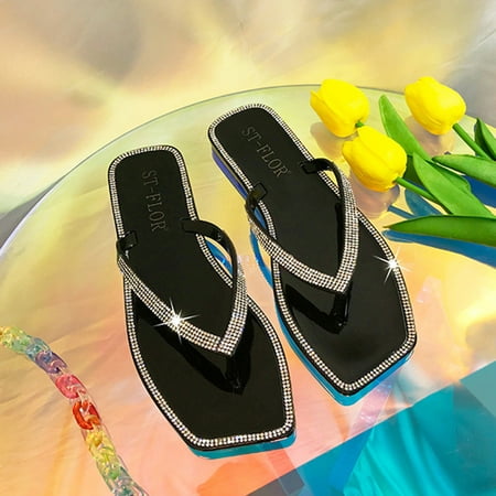 

Tangnade Womens Slippers Fashion Outside Crystal Falt Slippers Flip Flops Non-Slip Sandals Shoes