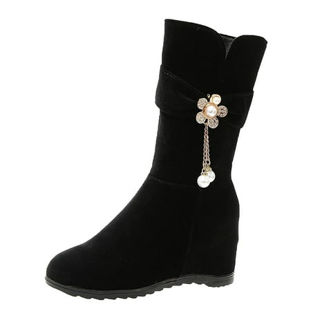 Black Boots for Women Mid Calf Boots Autumn And Winter Fashion And Comfortable Solid Color Round Toe Side Zipper Pearl Decorated Mid-Calf Boots for Women Flock Black
Black Boots for Women Mid Calf Boots Autumn And Winter Fashion And Comfortable Solid Color Round Toe Side Zipper Pearl Decorated Mid-Calf Boots for Women Flock Black